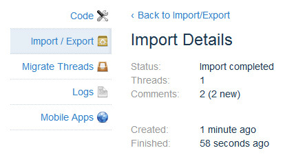 Снимок 6: Экспорт существующих комментариев в Disqus - шаг 3
