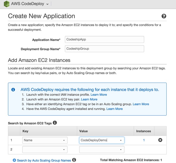 Codeship AWS Code Deploy Создание нового приложения