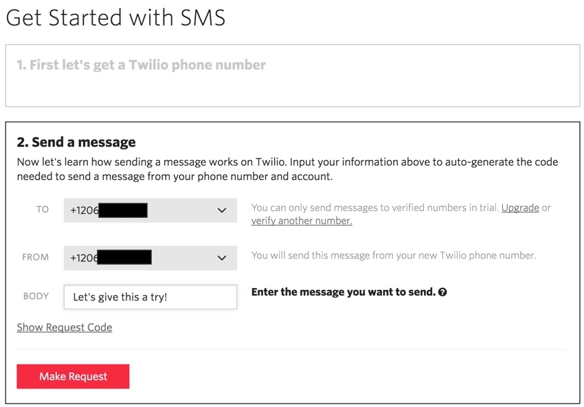 Создание стартапов Текст и SMS - тест Twilio Отправить сообщение