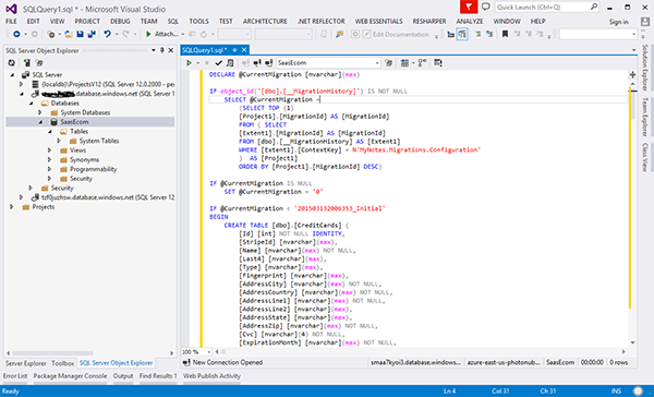 Создание сценария SQL