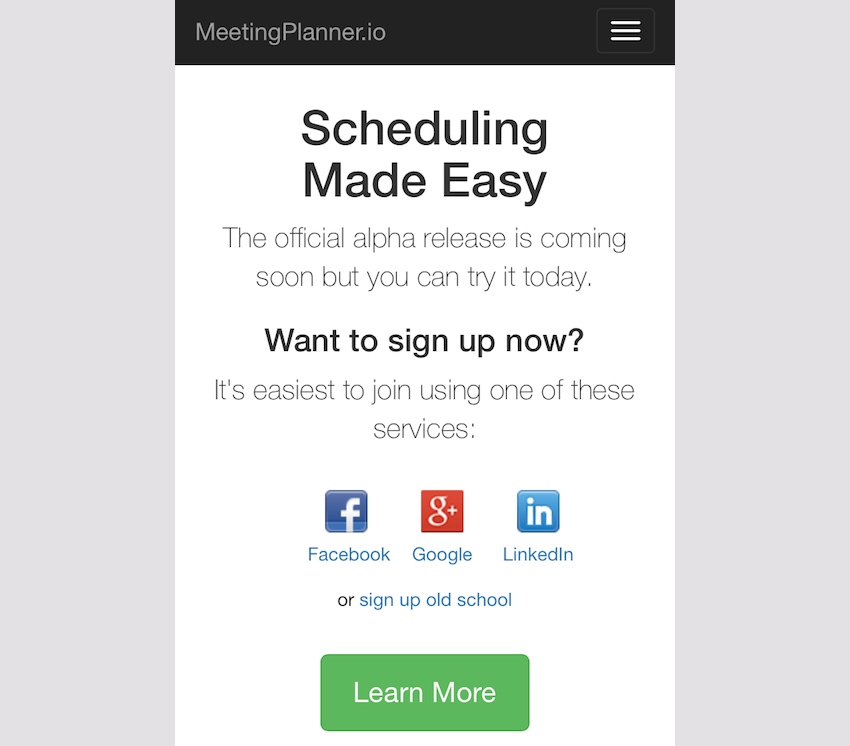 Адаптивный веб-сайт планирования встреч - домашняя страница с переносом текста
