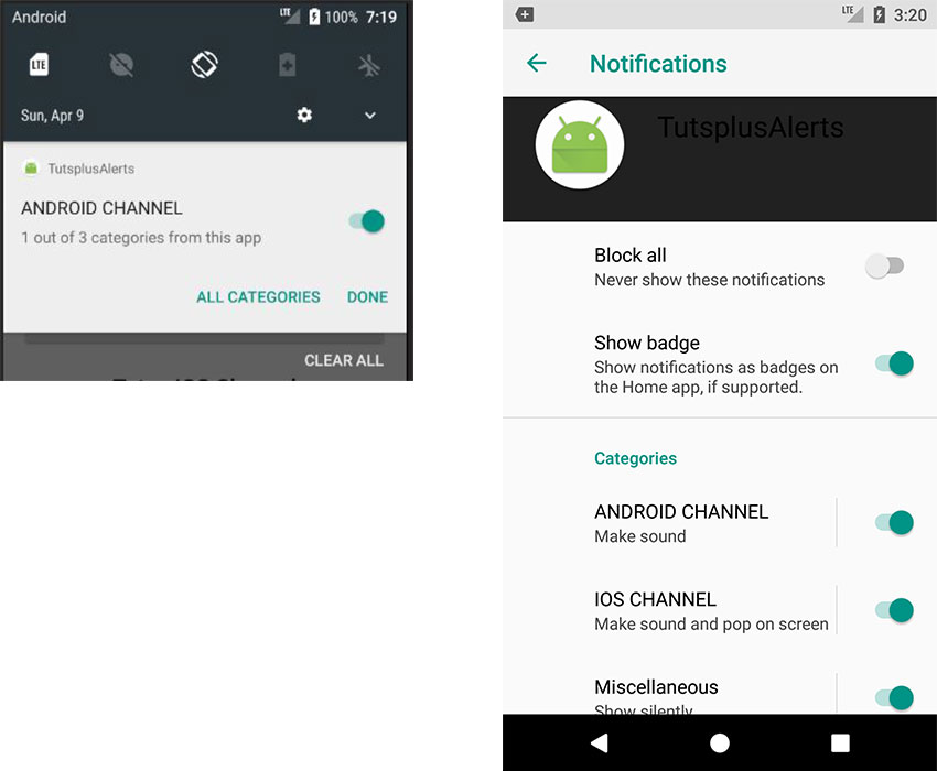 Android Emulator app notification settings