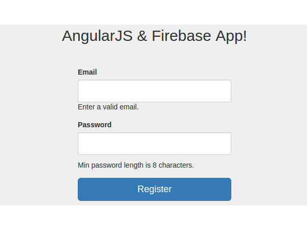 Страница регистрации приложения AngularJS Firebase