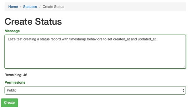 Создание записи Status теперь, когда мы прикрепили поведение Timestamp