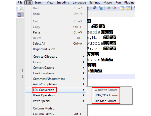 Notepad ++ - EOL