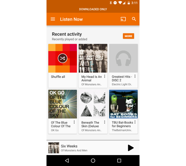 Google Play Music Сетка предметов