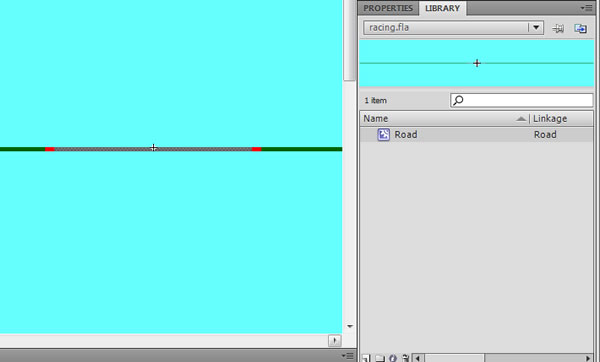 Road MovieClip в библиотеке.