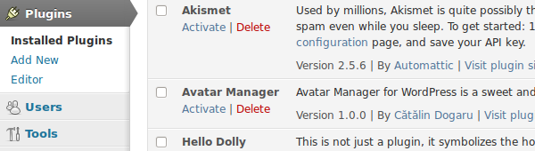 Плагин Avatar Manager под экраном плагинов