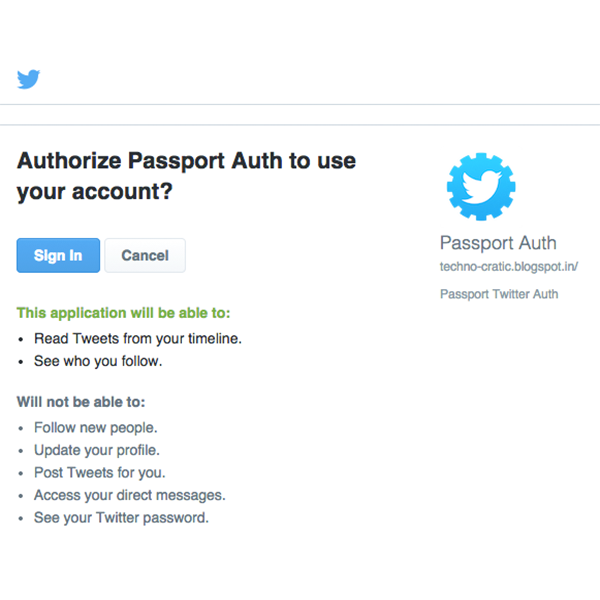 Twitter Auth - Предоставить разрешения