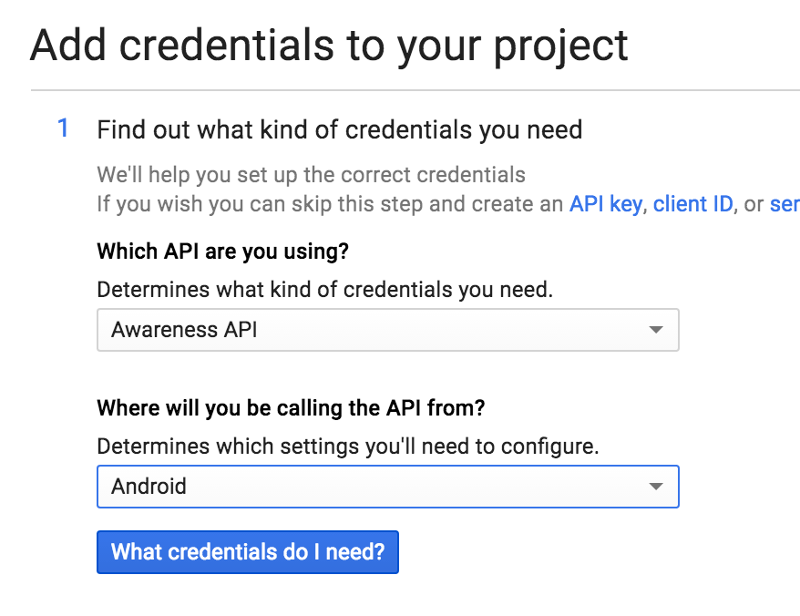 Консоль Google API Добавьте учетные данные в свой проект