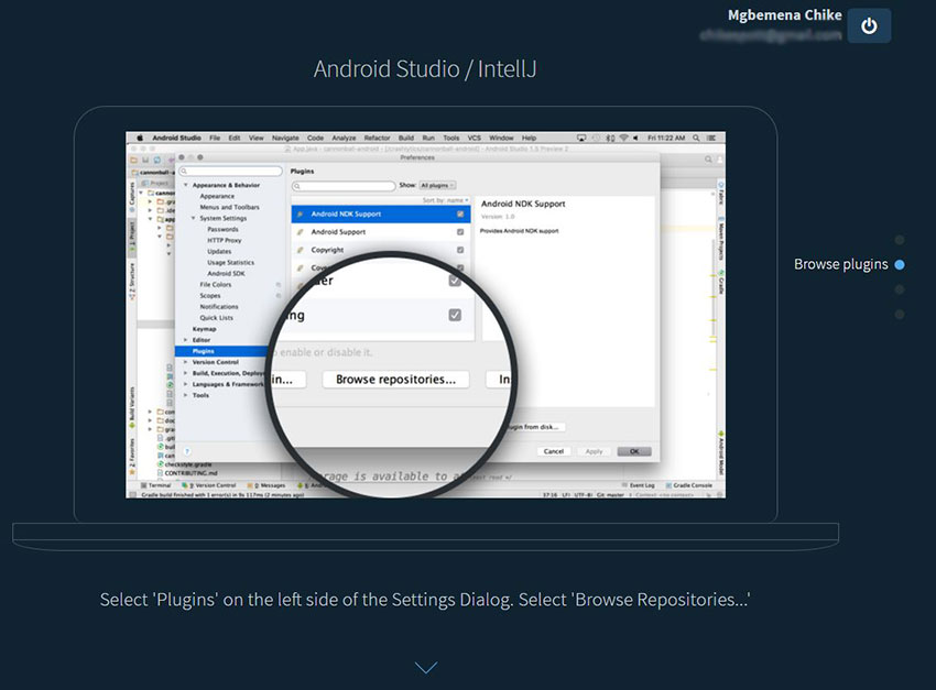 Android Studio просматривать плагины