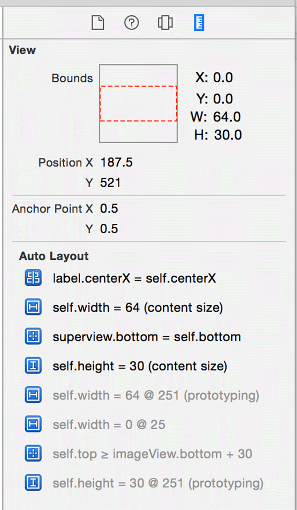 Ограничения Auto Layout кнопки просмотра стека