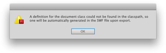 Сообщение об ошибке, когда Flash не может найти класс документа.