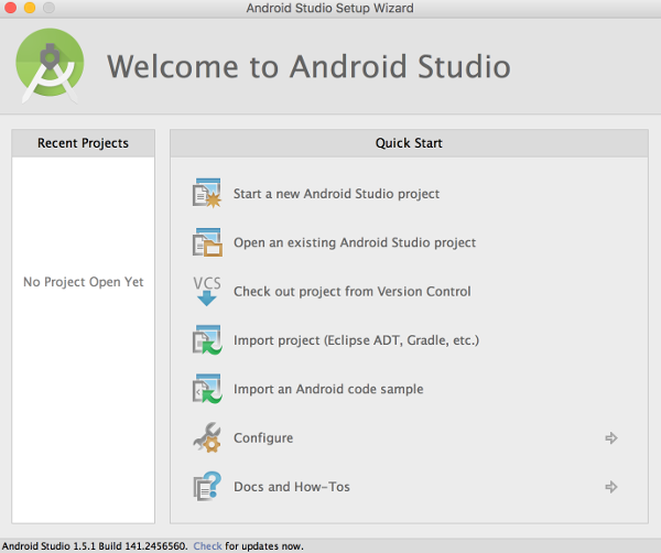 Экран приветствия Android Studio