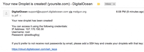 Digital Ocean Droplet Объявление Электронная почта