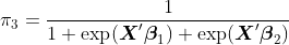 http://latex.codecogs.com/gif.latex?\pi_3%20=%20\frac{1}{1+\exp(\boldsymbol{X}%27\boldsymbol{\beta}_1)+\exp (\ boldsymbol {X}% 27 \ boldsymbol {\ бета} _2)}