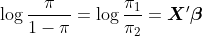 http://latex.codecogs.com/gif.latex?\log%20\frac{\pi}{1-\pi}=\log%20\frac{\pi_1}{\pi_2}%20=\boldsymbol {X}% 27 \ boldsymbol {\ бета}