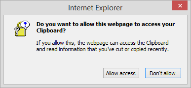Запрос доступа к буферу обмена в Internet Explorer