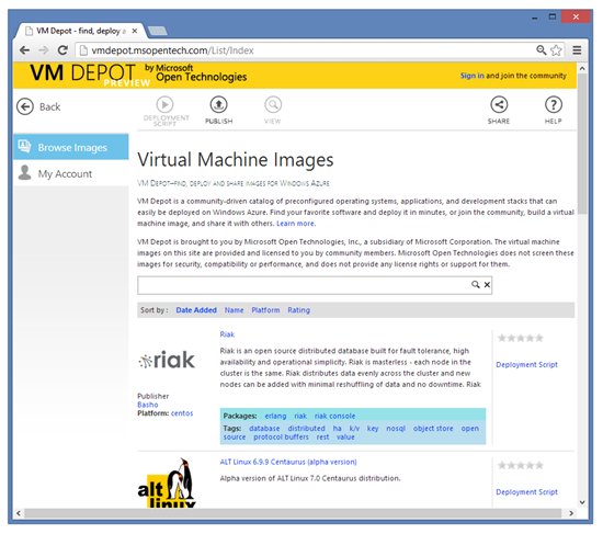 VM Depot от Microsoft Open Technologies