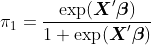 http://latex.codecogs.com/gif.latex?\pi_1%20=%20\frac{\exp(\boldsymbol{X}%27\boldsymbol{\beta})}{1+\exp(\boldsymbol {X}% 27 \ boldsymbol {\ бета})}