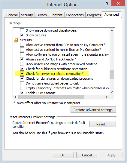 Internet Explorer * по умолчанию * проверяет наличие отозванных сертификатов