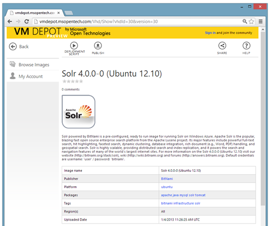 VM Depot Solr 4.0.0 (Ubuntu 12.10) Изображение