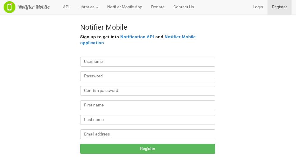 Зарегистрировать аккаунт на Notifier Mobile