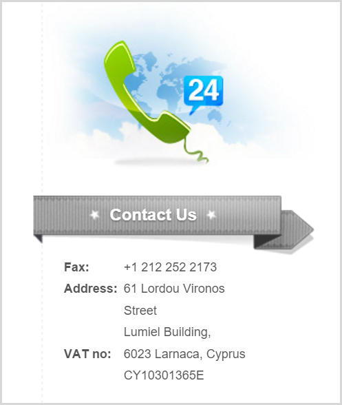 Свяжитесь с нами по факсу и адресу Кипра
