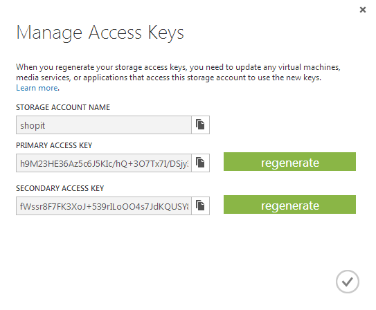 Ключи доступа к порталу Azure