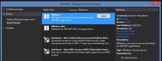 Пакет NWebsec NuGet