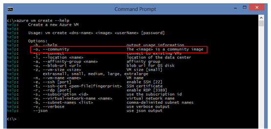 Azure CLI vm create с опцией сообщества
