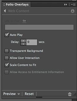 Adobe InDesign - параметры наложения веб-содержимого