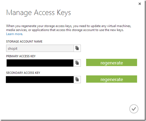 Ключи доступа к хранилищу Azure