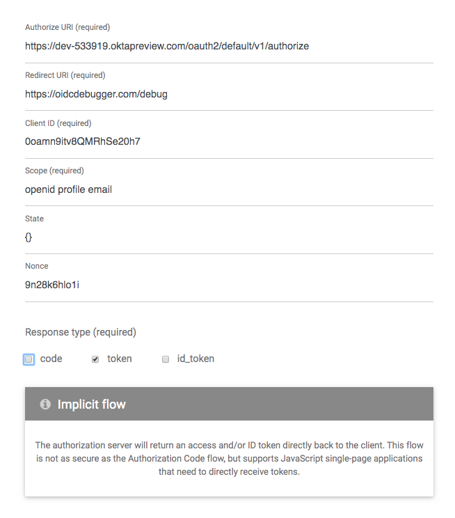 Конфигурация отладчика OIDC