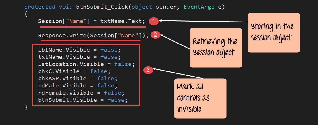 Session name. Protected Void FILLFORM(object Sender, EVENTARGS E). Session pages