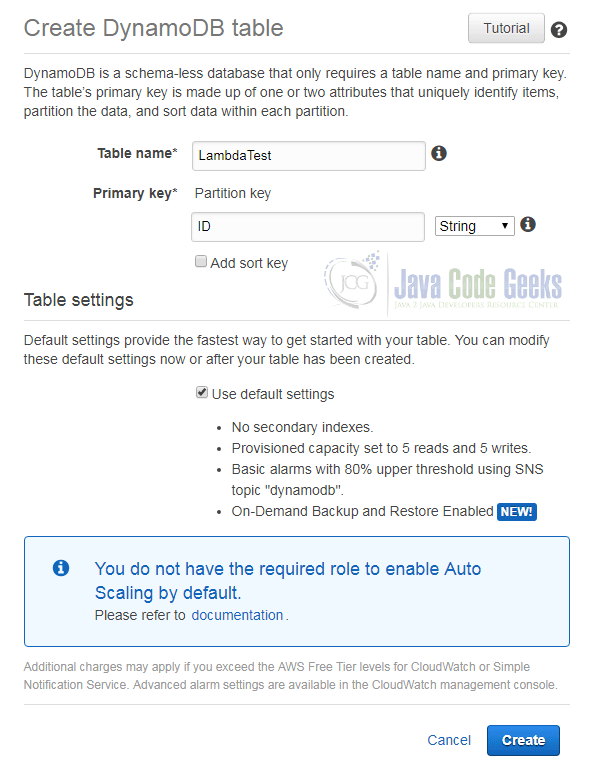 Amazon Lambda DynamoDbCreateTable2