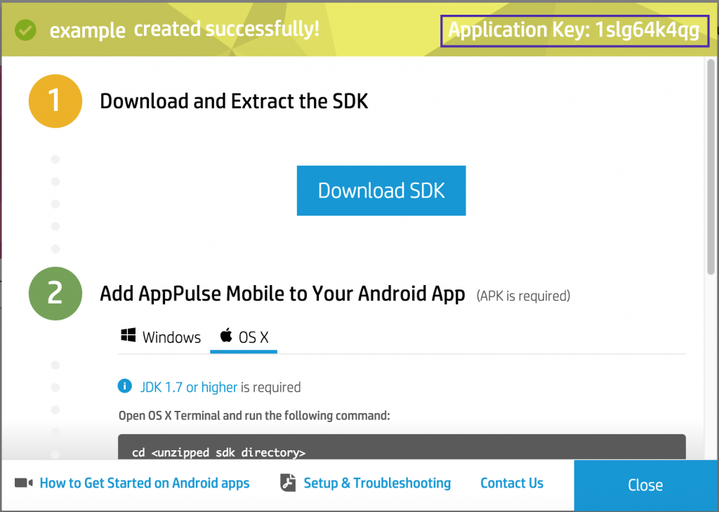 Рисунок 2: Создание приложения в HPE AppPulse Mobile