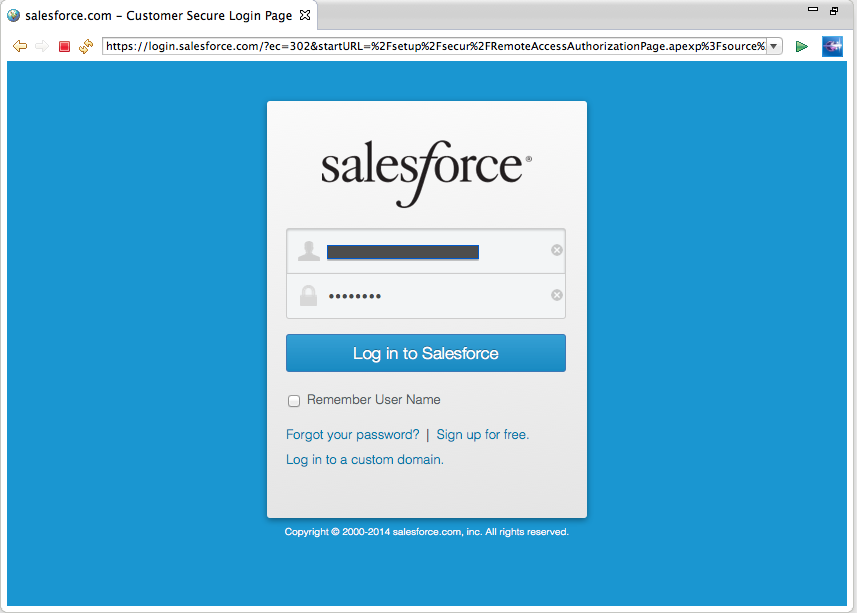 Рисунок 5: Экран входа в систему Salesforce.com для OAuth
