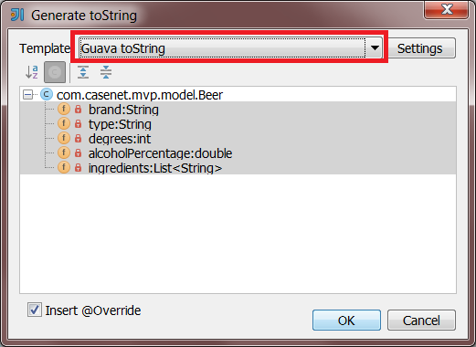 Шаблон IntelliJ IDEA toString ()