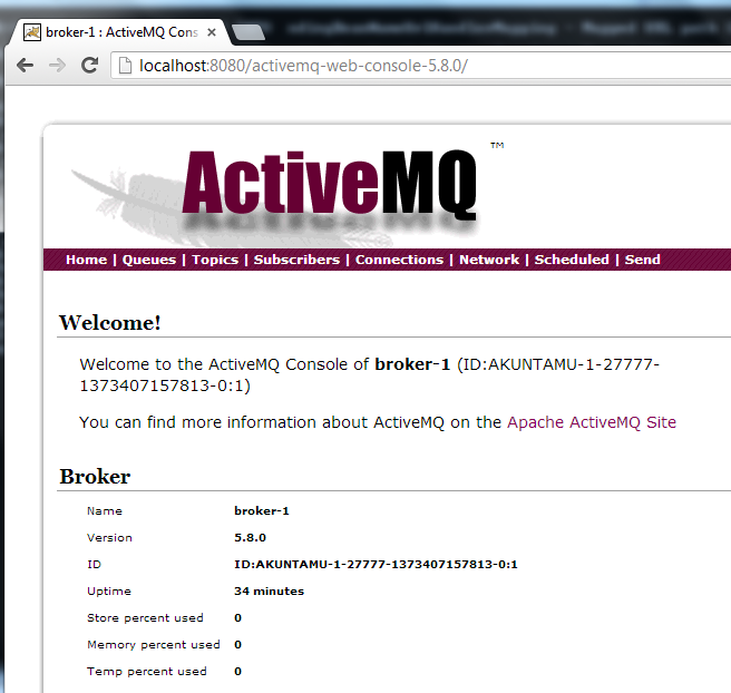 брокер-1 - Консоль ActiveMQ