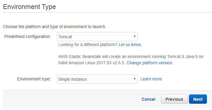 Тип среды Amazon Elastic Beanstalk