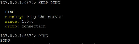 Рисунок 5. Выдача команды PING из redis-cli и подтверждение того, что сервер отвечает PONG