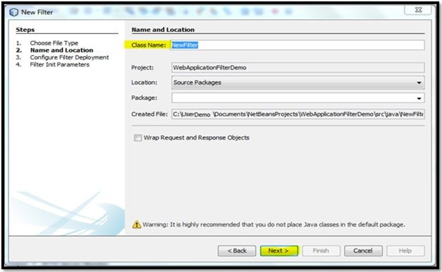 Сервлет Java Рисунок 13: Добавьте Имя класса как NewFilter и нажмите Next