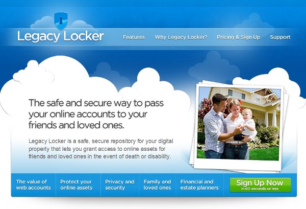 Целевая страница Legacy Locker