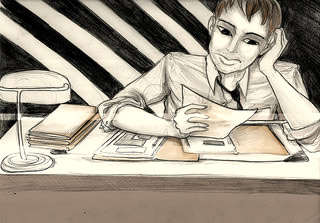 Карандашный набросок парня за офисным столом от Джема Йошиока