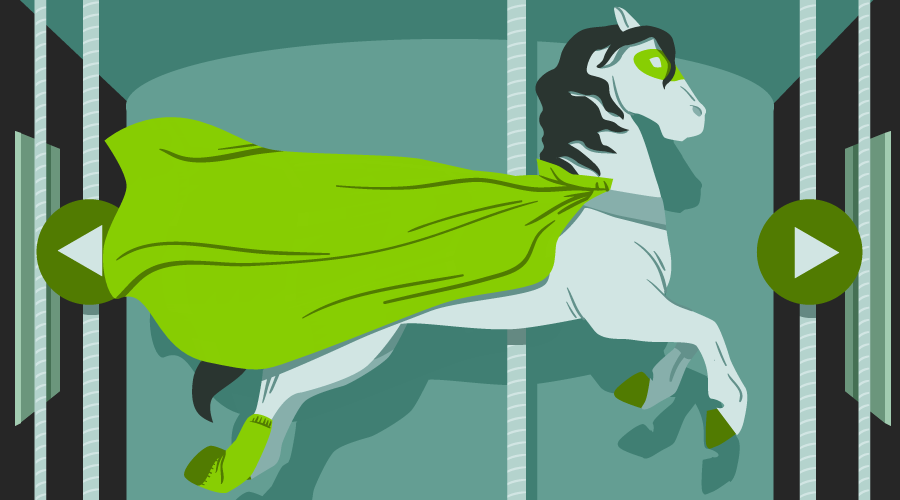 Анимационные карусели Bootstrap: карусельная лошадь в накидке GSAP