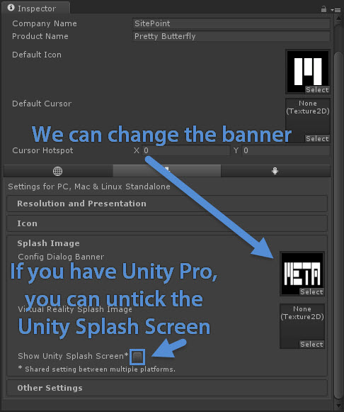 Настройка баннера и настроек Unity Splash Screen