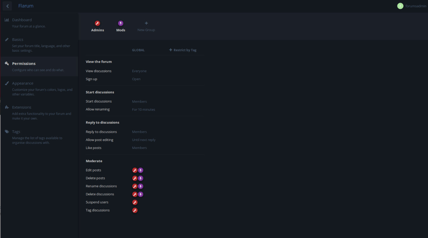 Flarum Administration - Permissions