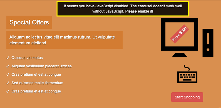 Как выглядит карусель с отключенным JavaScript
