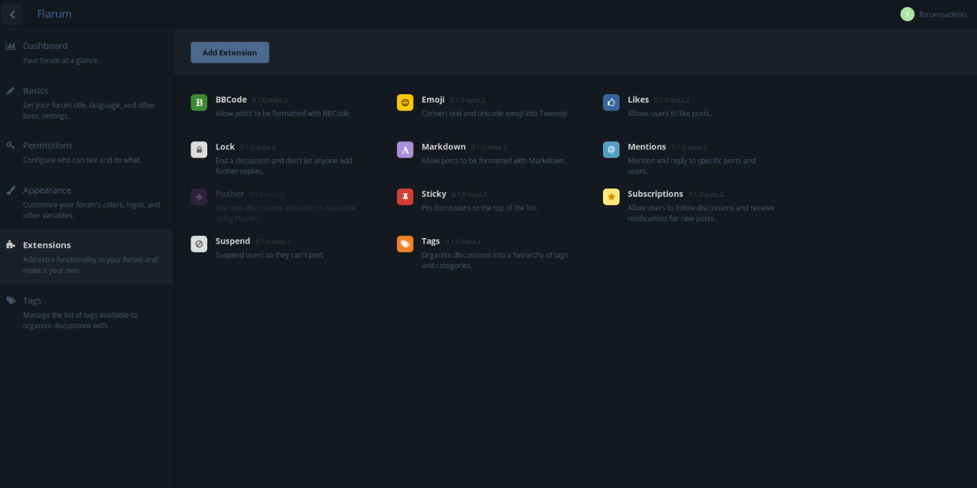 Flarum Administration - Extensions